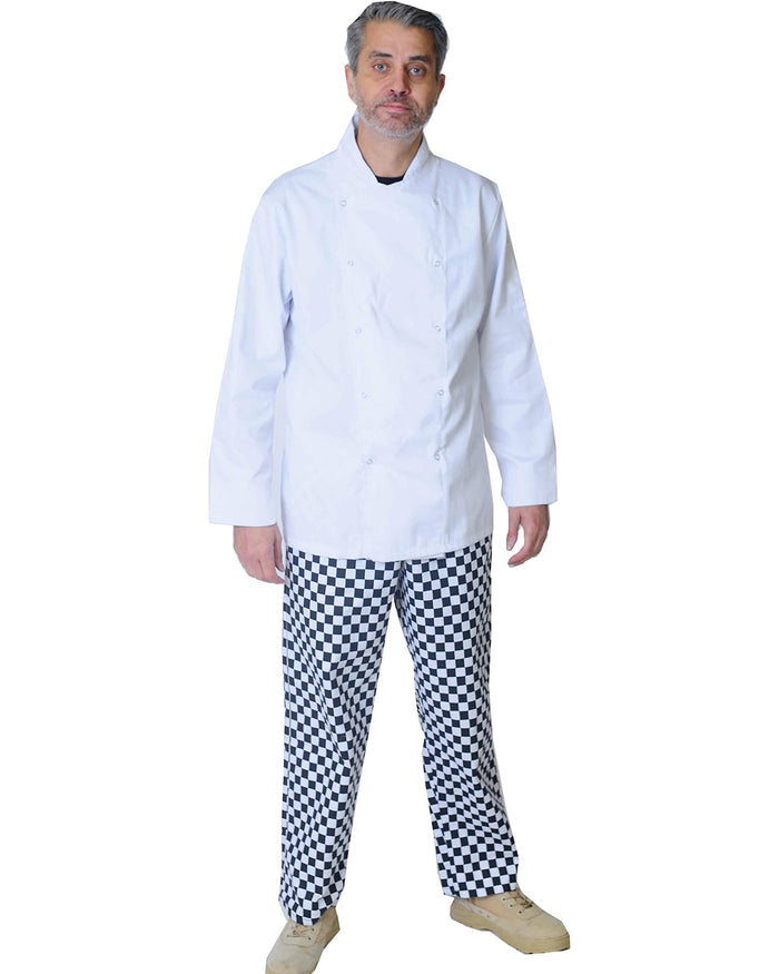 IBEX Men’s Chef Jacket Full Sleeves – Professional Chefs Coat for Restaurant, Kitchen, Caterers & Bakers – Double Breasted Chef Uniform – White/Black (XXS-5XL)