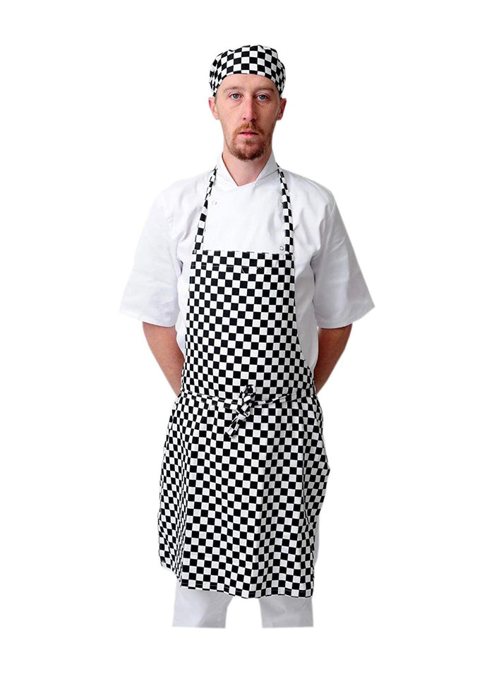 Black Pepper Unisex Polycotton Check Butcher Bib Aprons with Pocket, Professional Home Kitchen Apron