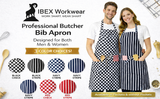 Black Pepper Unisex Polycotton Check Butcher Bib Aprons with Pocket, Professional Home Kitchen Apron