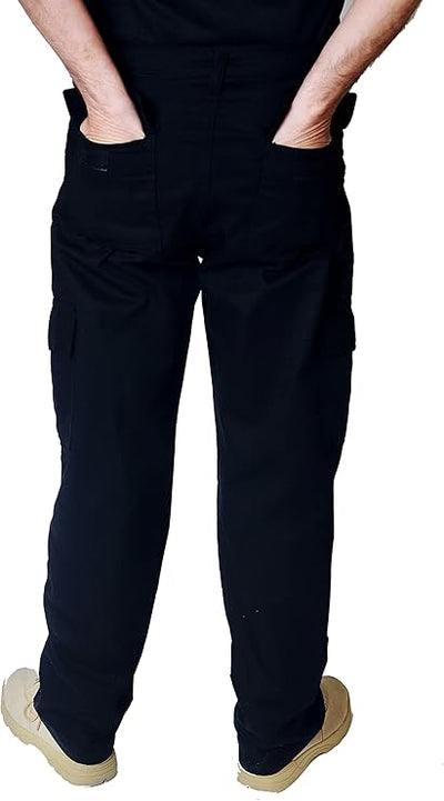 IBEX S4 Men’s Multi-Pocket Cargo Work Trousers – Heavy Duty Polyester Cotton Blend, Durable Builders Combat Pants with 6 Pockets (Black/Navy, Sizes 28–52, Short/Regular/Long)