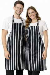 IBEX Professional Butcher Stripe Bib Apron  - Unisex Kitchen Apron for Chefs, Waiters, Bar Staff & Home Cooking, Adjustable Ties, One Size Fits Most