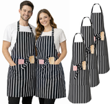 IBEX Professional Butcher Stripe Bib Apron  - Unisex Kitchen Apron for Chefs, Waiters, Bar Staff & Home Cooking, Adjustable Ties, One Size Fits Most