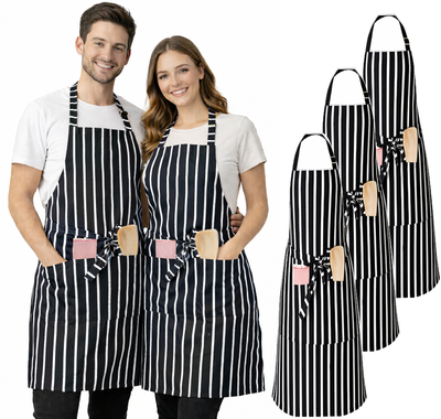 IBEX Professional Butcher Stripe Bib Apron  - Unisex Kitchen Apron for Chefs, Waiters, Bar Staff & Home Cooking, Adjustable Ties, One Size Fits Most