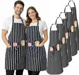 IBEX Professional Butcher Stripe Bib Apron  - Unisex Kitchen Apron for Chefs, Waiters, Bar Staff & Home Cooking, Adjustable Ties, One Size Fits Most