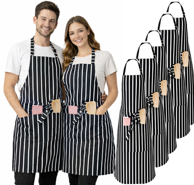 IBEX Professional Butcher Stripe Bib Apron  - Unisex Kitchen Apron for Chefs, Waiters, Bar Staff & Home Cooking, Adjustable Ties, One Size Fits Most