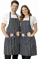 Black Pepper Unisex Polycotton Check Butcher Bib Aprons with Pocket, Professional Home Kitchen Apron