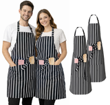 IBEX Professional Butcher Stripe Bib Apron  - Unisex Kitchen Apron for Chefs, Waiters, Bar Staff & Home Cooking, Adjustable Ties, One Size Fits Most