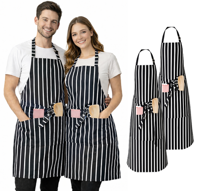 IBEX Professional Butcher Stripe Bib Apron  - Unisex Kitchen Apron for Chefs, Waiters, Bar Staff & Home Cooking, Adjustable Ties, One Size Fits Most