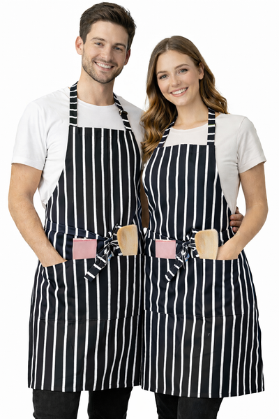 IBEX Professional Butcher Stripe Bib Apron  - Unisex Kitchen Apron for Chefs, Waiters, Bar Staff & Home Cooking, Adjustable Ties, One Size Fits Most