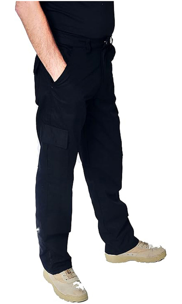 IBEX S4 Men’s Multi-Pocket Cargo Work Trousers – Heavy Duty Polyester Cotton Blend, Durable Builders Combat Pants with 6 Pockets (Black/Navy, Sizes 28–52, Short/Regular/Long)