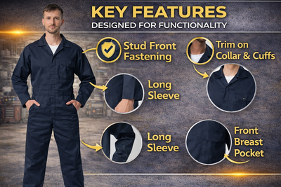 IBEX Men's Unisex C2 Dark Navy Boiler Suit Navy Coverall Overalls for College Student Workshop