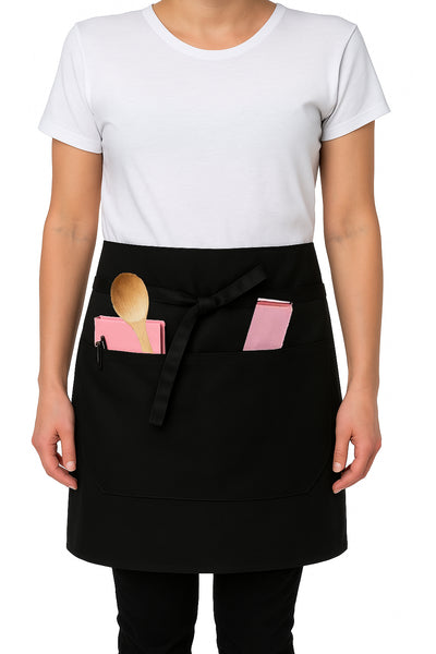 Black Pepper Mens Polycotton Short Waist Apron, Professional Home Kitchen Apron for Chefs, Waiters, Cooks, Catering, Bar Staff