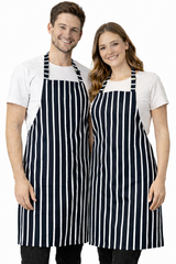 IBEX Professional Butcher Stripe Bib Apron  - Unisex Kitchen Apron for Chefs, Waiters, Bar Staff & Home Cooking, Adjustable Ties, One Size Fits Most