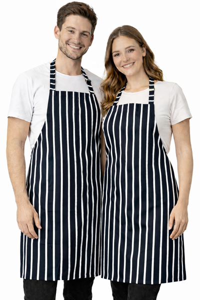 IBEX Professional Butcher Stripe Bib Apron  - Unisex Kitchen Apron for Chefs, Waiters, Bar Staff & Home Cooking, Adjustable Ties, One Size Fits Most