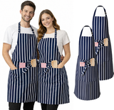 IBEX Professional Butcher Stripe Bib Apron  - Unisex Kitchen Apron for Chefs, Waiters, Bar Staff & Home Cooking, Adjustable Ties, One Size Fits Most