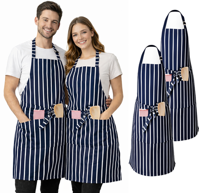 IBEX Professional Butcher Stripe Bib Apron  - Unisex Kitchen Apron for Chefs, Waiters, Bar Staff & Home Cooking, Adjustable Ties, One Size Fits Most