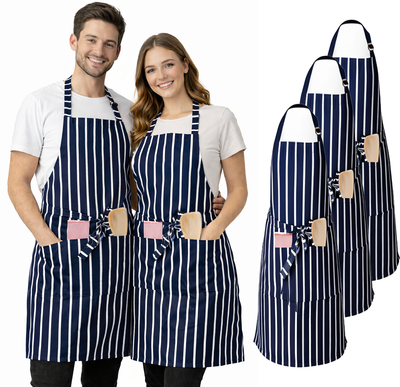 IBEX Professional Butcher Stripe Bib Apron  - Unisex Kitchen Apron for Chefs, Waiters, Bar Staff & Home Cooking, Adjustable Ties, One Size Fits Most