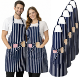 IBEX Professional Butcher Stripe Bib Apron  - Unisex Kitchen Apron for Chefs, Waiters, Bar Staff & Home Cooking, Adjustable Ties, One Size Fits Most