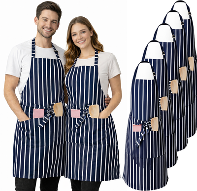 IBEX Professional Butcher Stripe Bib Apron  - Unisex Kitchen Apron for Chefs, Waiters, Bar Staff & Home Cooking, Adjustable Ties, One Size Fits Most