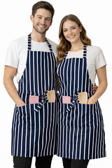IBEX Professional Butcher Stripe Bib Apron  - Unisex Kitchen Apron for Chefs, Waiters, Bar Staff & Home Cooking, Adjustable Ties, One Size Fits Most