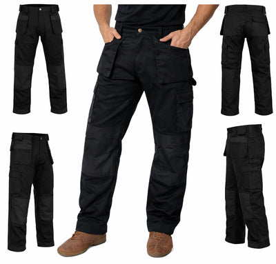 IBEX Multi Pockets Men's Combat Cargo Work Trousers with Knee Pad Pockets, Available in Full Black and Grey Colours
