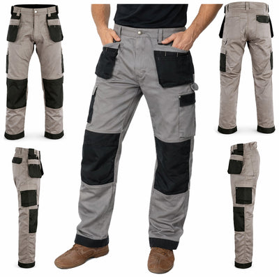 IBEX Multi Pockets Men's Combat Cargo Work Trousers with Knee Pad Pockets, Available in Full Black and Grey Colours