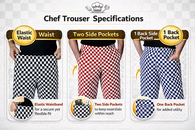 IBEX Chef Trousers for Men & Women – Unisex Chefs Trousers with Drawstring, Lightweight Poly-Cotton Professional Kitchen Pants (XS–5XL)