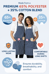 IBEX Professional Butcher Stripe Bib Apron  - Unisex Kitchen Apron for Chefs, Waiters, Bar Staff & Home Cooking, Adjustable Ties, One Size Fits Most