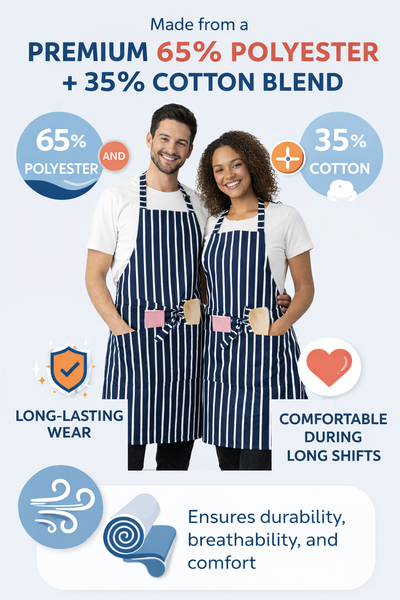 IBEX Professional Butcher Stripe Bib Apron  - Unisex Kitchen Apron for Chefs, Waiters, Bar Staff & Home Cooking, Adjustable Ties, One Size Fits Most