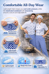 IBEX Chef Trousers for Men & Women – Unisex Chefs Trousers with Drawstring, Lightweight Poly-Cotton Professional Kitchen Pants (XS–5XL)
