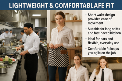 Black Pepper Mens Polycotton Short Waist Apron, Professional Home Kitchen Apron for Chefs, Waiters, Cooks, Catering, Bar Staff