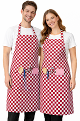 Black Pepper Unisex Polycotton Check Butcher Bib Aprons with Pocket, Professional Home Kitchen Apron