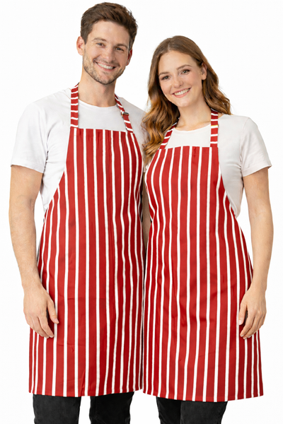 IBEX Professional Butcher Stripe Bib Apron  - Unisex Kitchen Apron for Chefs, Waiters, Bar Staff & Home Cooking, Adjustable Ties, One Size Fits Most
