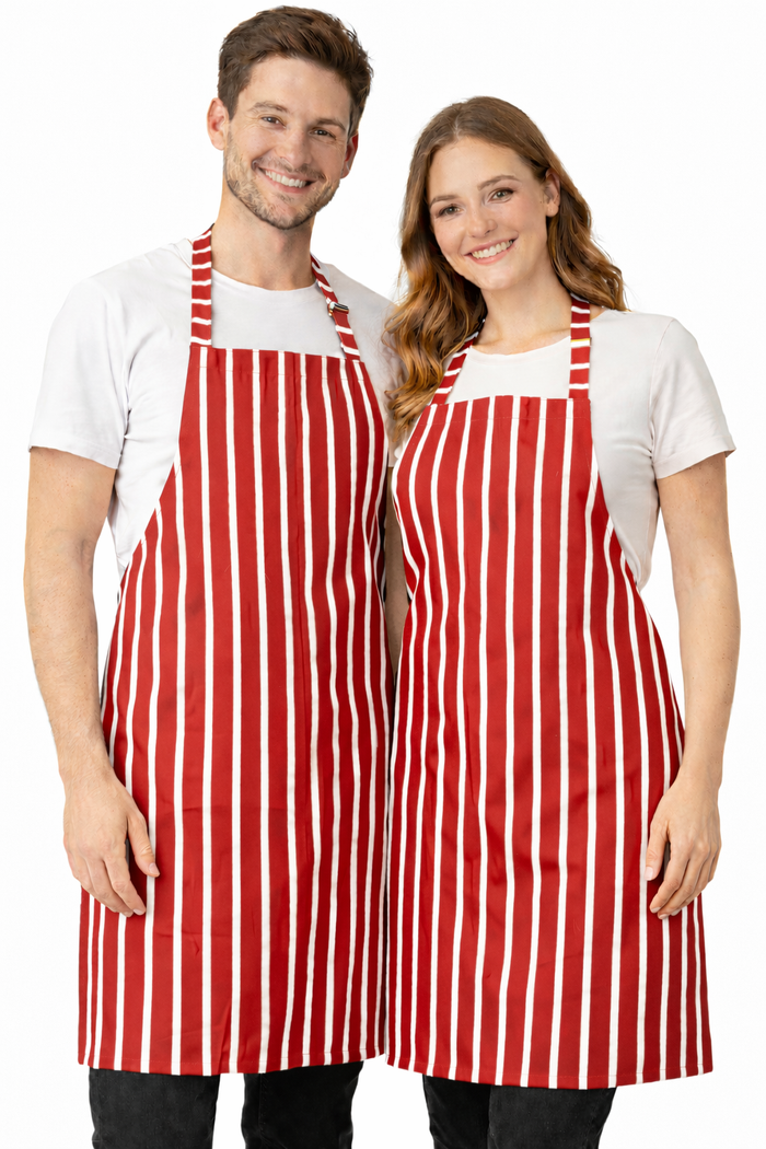 IBEX Professional Butcher Stripe Bib Apron  - Unisex Kitchen Apron for Chefs, Waiters, Bar Staff & Home Cooking, Adjustable Ties, One Size Fits Most