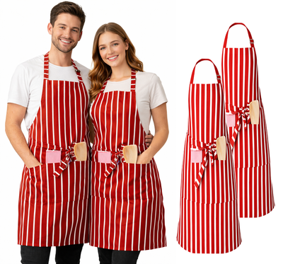 IBEX Professional Butcher Stripe Bib Apron  - Unisex Kitchen Apron for Chefs, Waiters, Bar Staff & Home Cooking, Adjustable Ties, One Size Fits Most