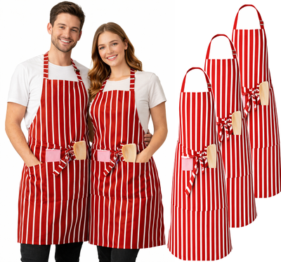 IBEX Professional Butcher Stripe Bib Apron  - Unisex Kitchen Apron for Chefs, Waiters, Bar Staff & Home Cooking, Adjustable Ties, One Size Fits Most