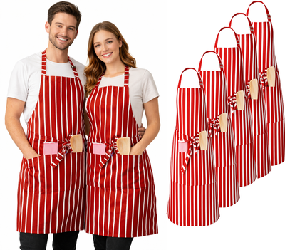 IBEX Professional Butcher Stripe Bib Apron  - Unisex Kitchen Apron for Chefs, Waiters, Bar Staff & Home Cooking, Adjustable Ties, One Size Fits Most