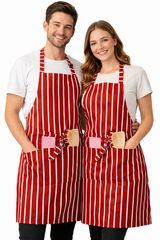 IBEX Professional Butcher Stripe Bib Apron  - Unisex Kitchen Apron for Chefs, Waiters, Bar Staff & Home Cooking, Adjustable Ties, One Size Fits Most