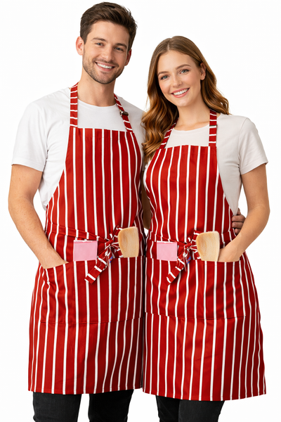 IBEX Professional Butcher Stripe Bib Apron  - Unisex Kitchen Apron for Chefs, Waiters, Bar Staff & Home Cooking, Adjustable Ties, One Size Fits Most