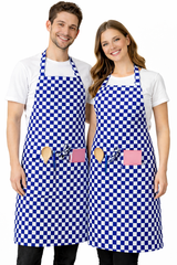 Black Pepper Unisex Polycotton Check Butcher Bib Aprons with Pocket, Professional Home Kitchen Apron