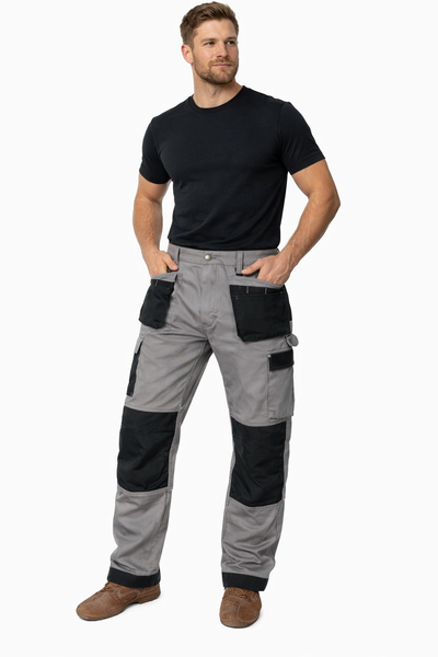IBEX Multi Pockets Men's Combat Cargo Work Trousers with Knee Pad Pockets, Available in Full Black and Grey Colours