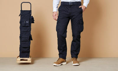 IBEX TS2 Men's Cargo Combat Work Trousers in Black Navy Waist with Knee Pad Pockets