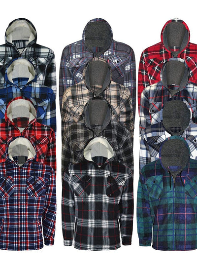 Mens Padded Shirt Hoodie Fur Lined Flannel Jacket Lumberjack for Work Thick, X-Large, Assorted Mix Check