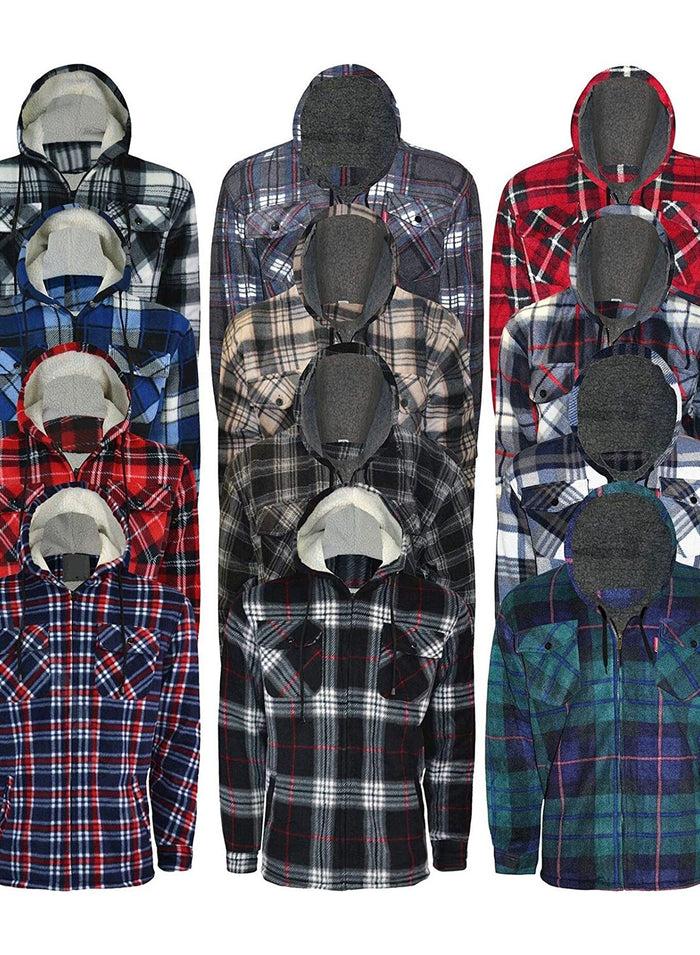 Mens Padded Shirt Hoodie Fur Lined Flannel Jacket Lumberjack for Work Thick, X-Large, Assorted Mix Check