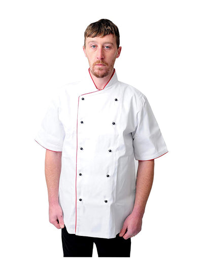 Black Pepper Mens White Chef Coats with Black Piping Half Sleeves