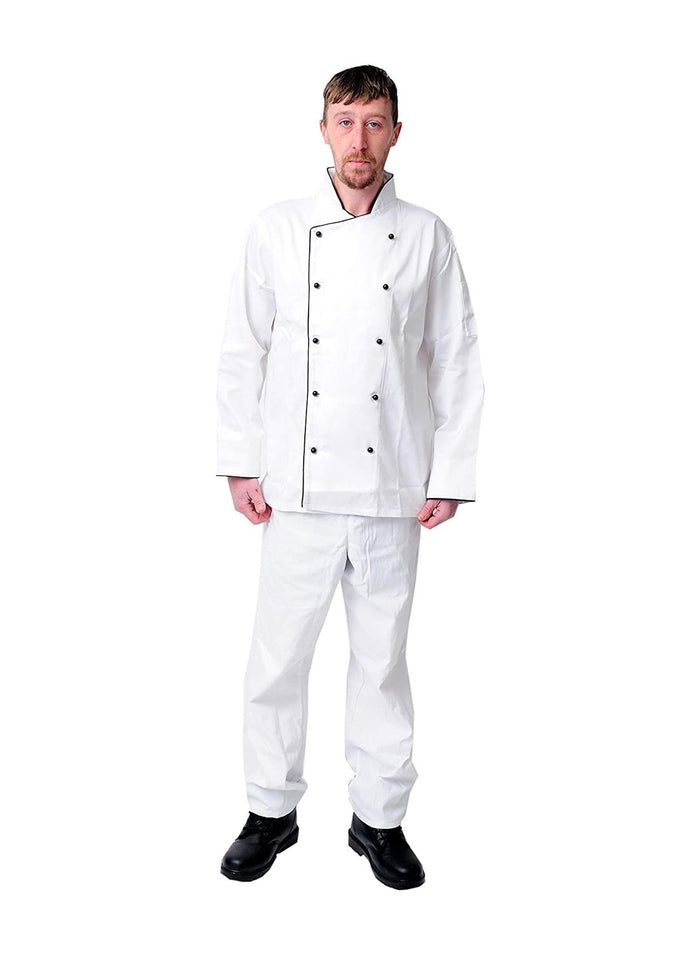 Black Men Pepper White Chef Jackets Full Sleeve with Piping
