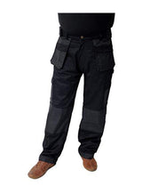GRS Multi Pockets Mens Combat Cargo Work Trousers with Knee Pad Pockets, Full Black/Grey