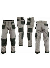 GRS Multi Pockets Mens Combat Cargo Work Trousers with Knee Pad Pockets, Full Black/Grey