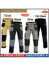 IBEX Multi Pockets Men's Combat Cargo Work Trousers with Knee Pad Pockets, Available in Full Black and Grey Colours