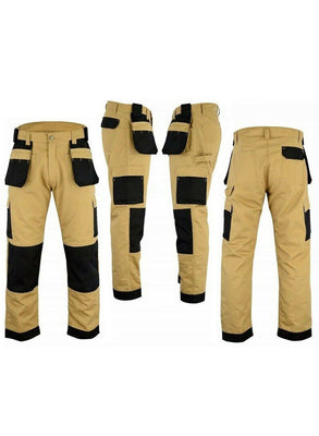 IBEX Multi Pockets Men's Combat Cargo Work Trousers with Knee Pad Pockets, Beige-Khaki